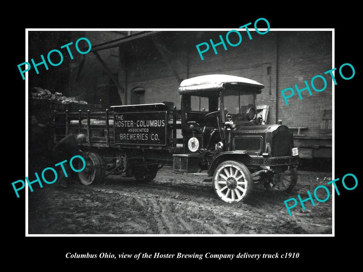 OLD LARGE HISTORIC PHOTO OF COLUMBUS OHIO THE HOSTER BREWING Co TRUCK c1910