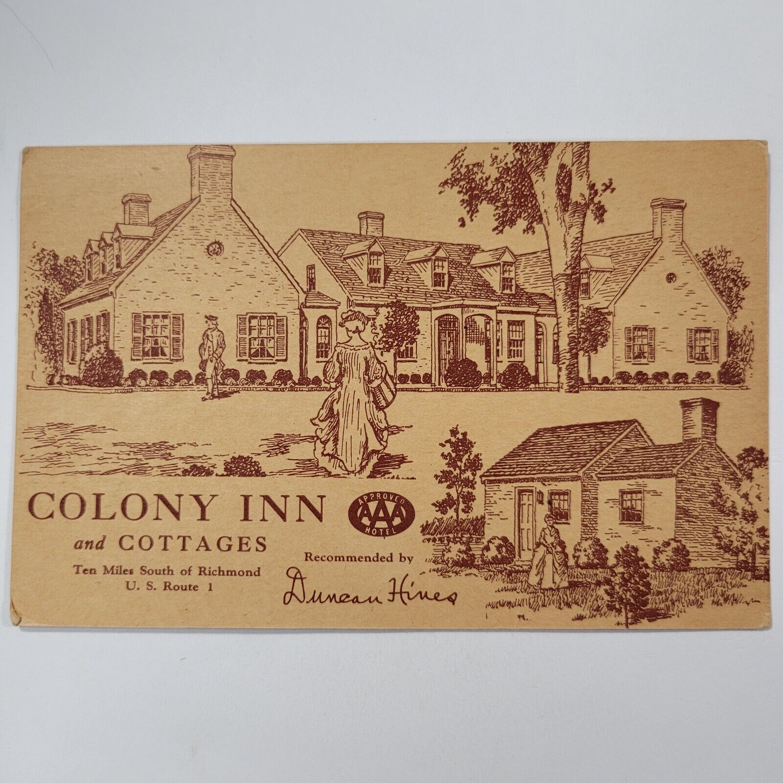 Colony Inn & Cottages Motel Hotel AAA Vintage Postcard Richmond Virginia Route 1