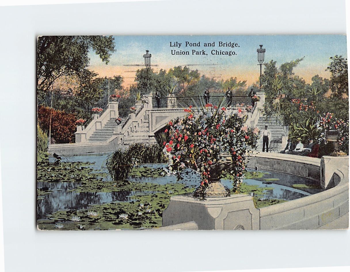 Postcard Lily Pond and Bridge Union Park Chicago Illinois USA North America