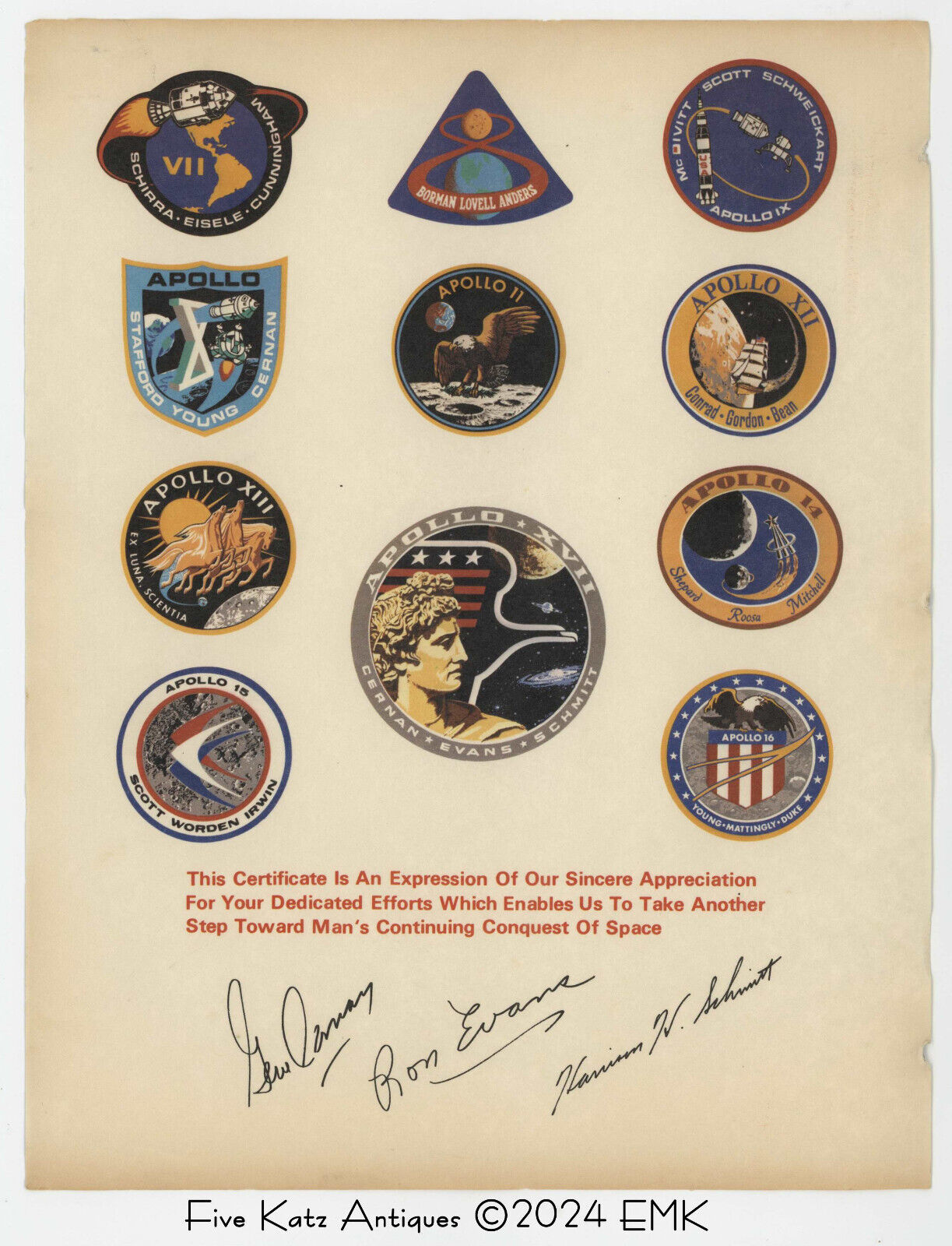 NASA Apollo 17 Employee Thank You Memorabilia Item - Original