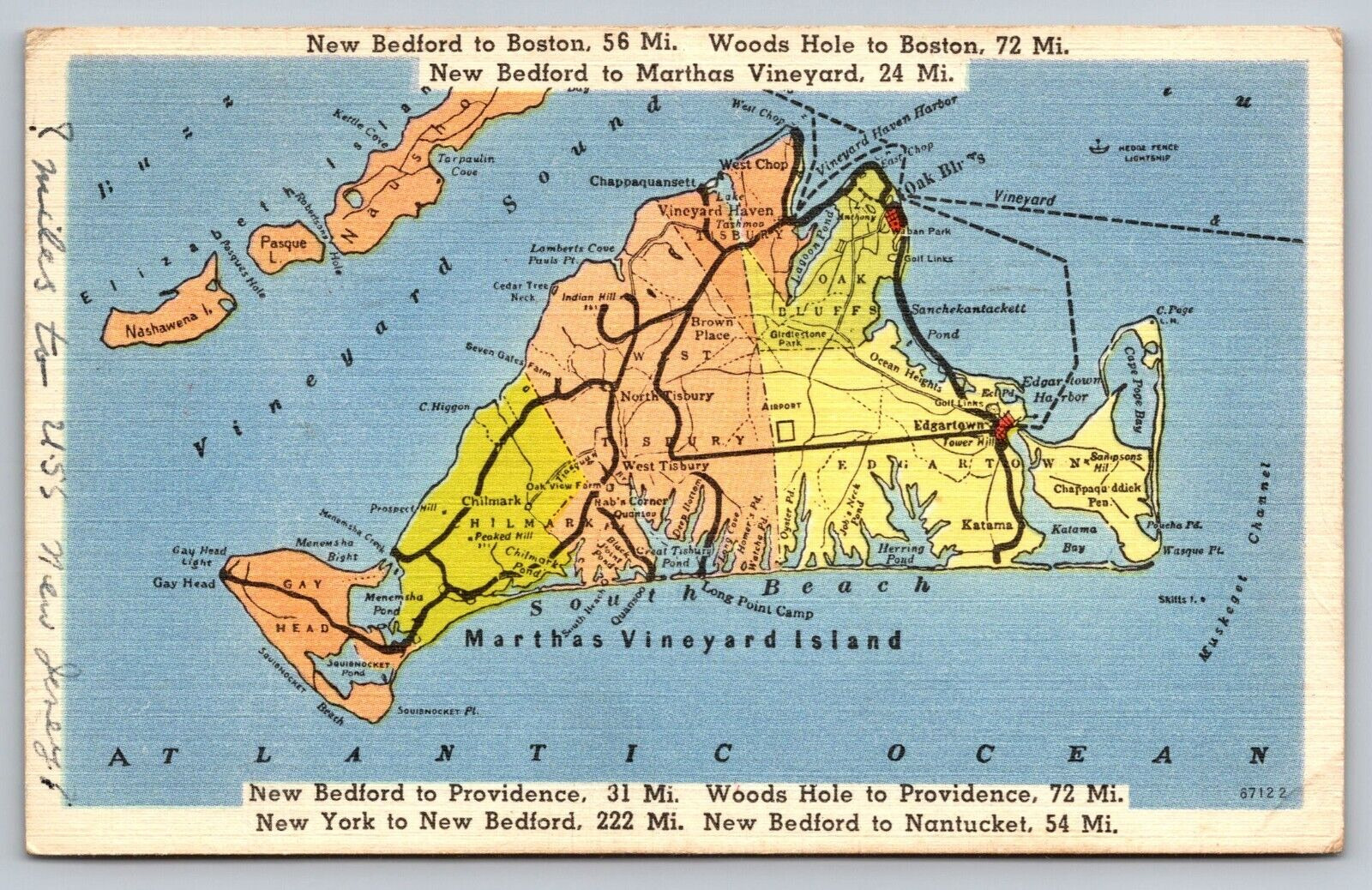 Postcard Map Martha\'s Vineyard Island A17