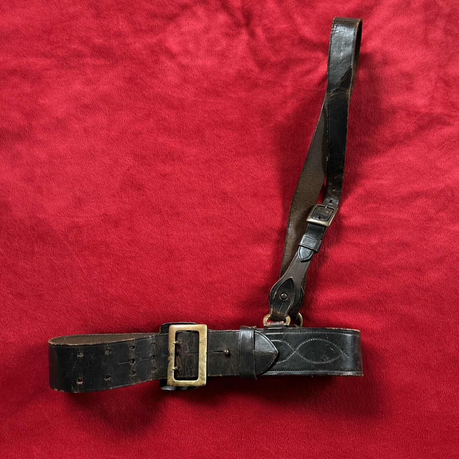 Original WW1 Sam Browne Sword Belt Black Leather Shoulder Strap