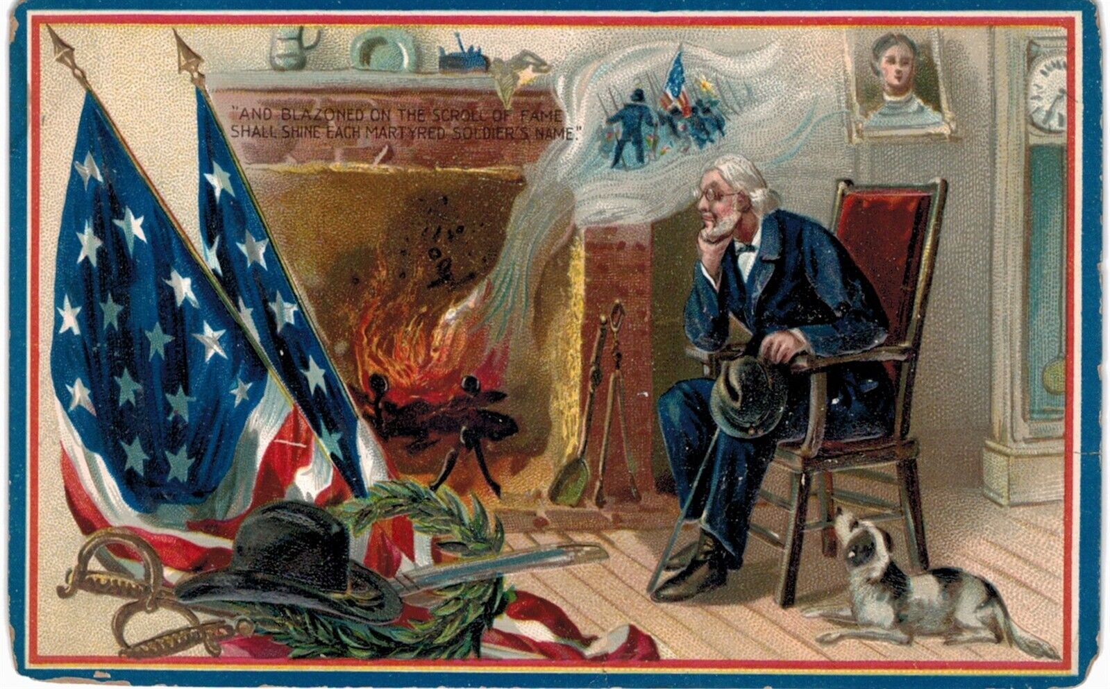 Decoration Memorial Day Tuck 158 Old Soldier & Dog Flag 1910