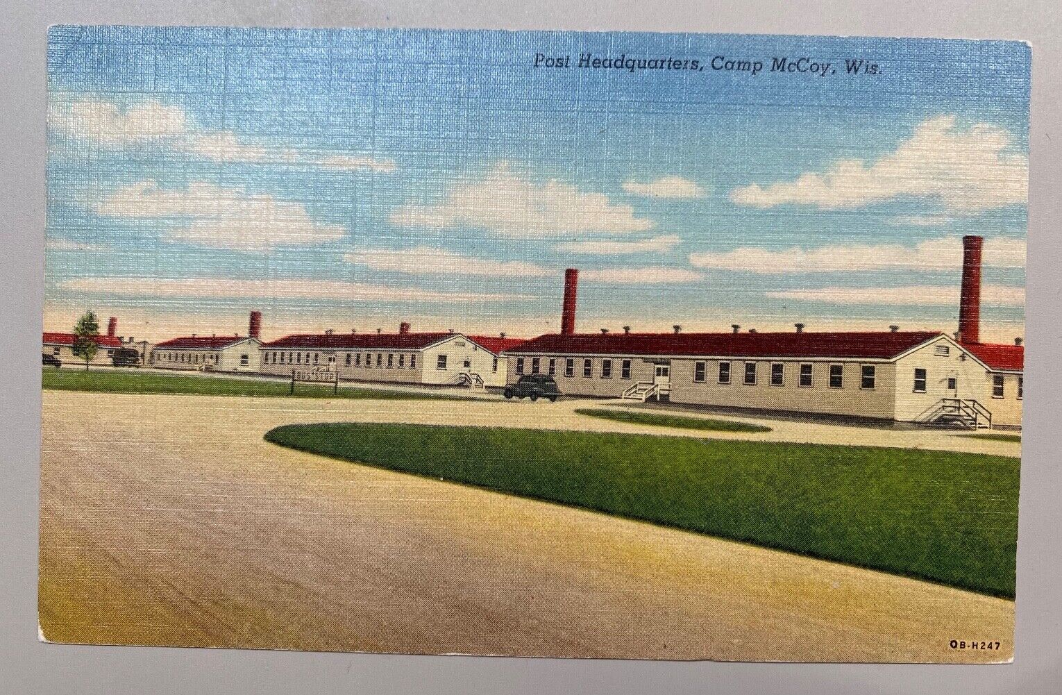 c1940s Post Headquarters, Camp McCoy Fort McCoy Wisconsin Vtg Linen Postcard