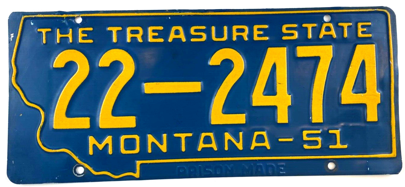 Vintage Montana 1951 Auto License Plate Big Horn Co Garage Wall Decor Collector