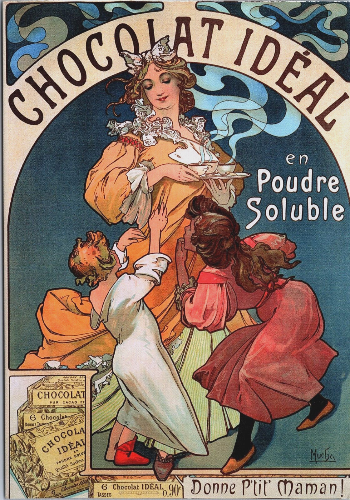 Art Nouveau Alphonse Mucha Werbeplakat Fur Chocolat Ideal 1897 Postcard BP22