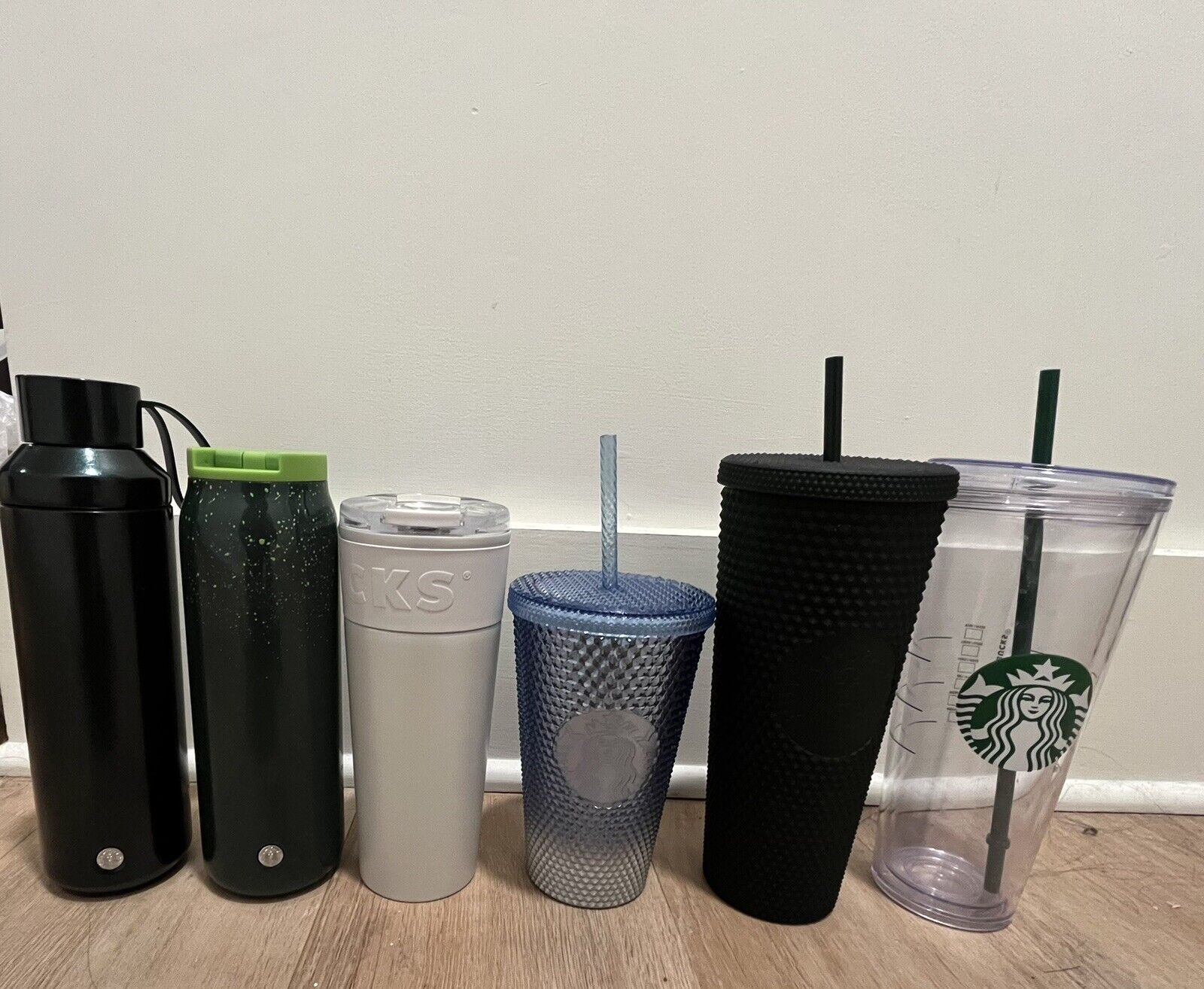 $10 for each. Starbucks tumbler, coffee cup.