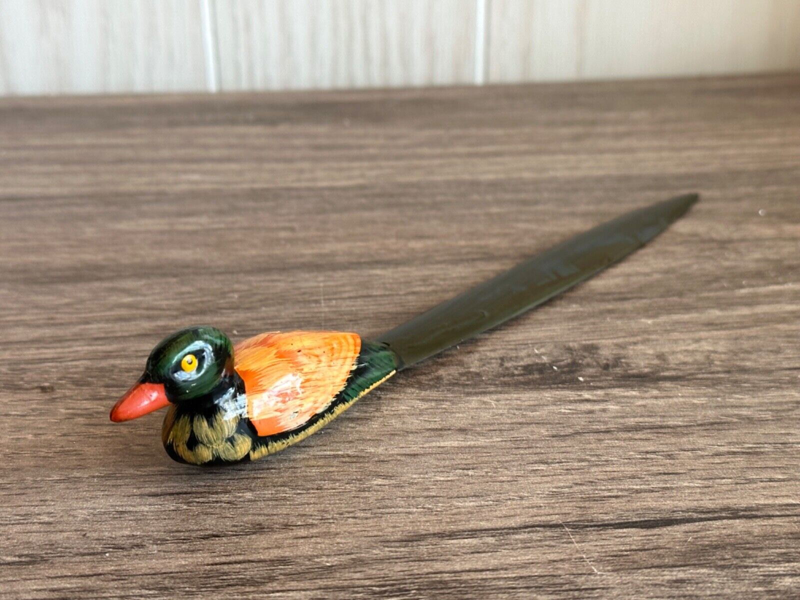 Vintage Style Mallard Duck Letter Opener Hand Painted Plastic 8 1/4 in Long