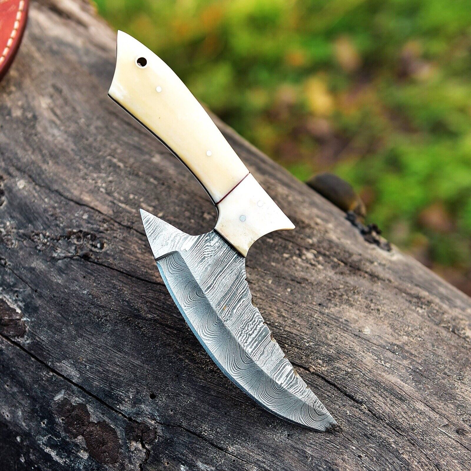 Unique Design  Damascus Steel Alaska Knife Ulu Knives Camel Bone Handle Skinning