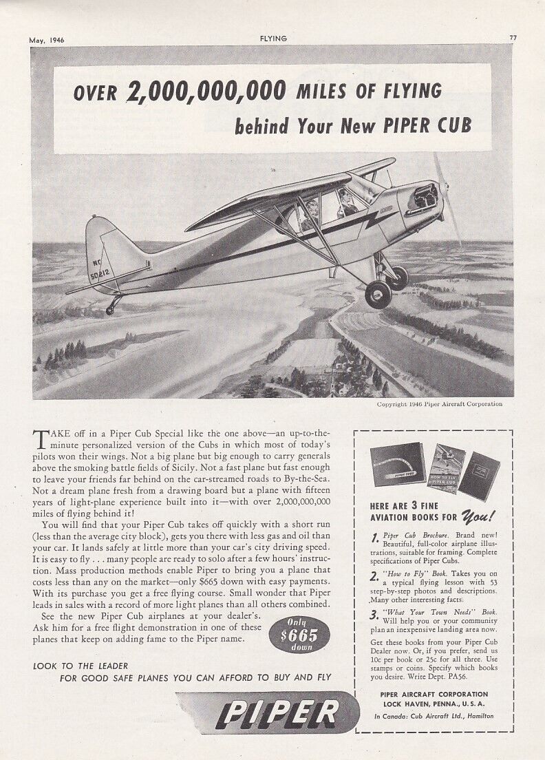 1946 Piper Cub Aircraft ad 4/26/2024s
