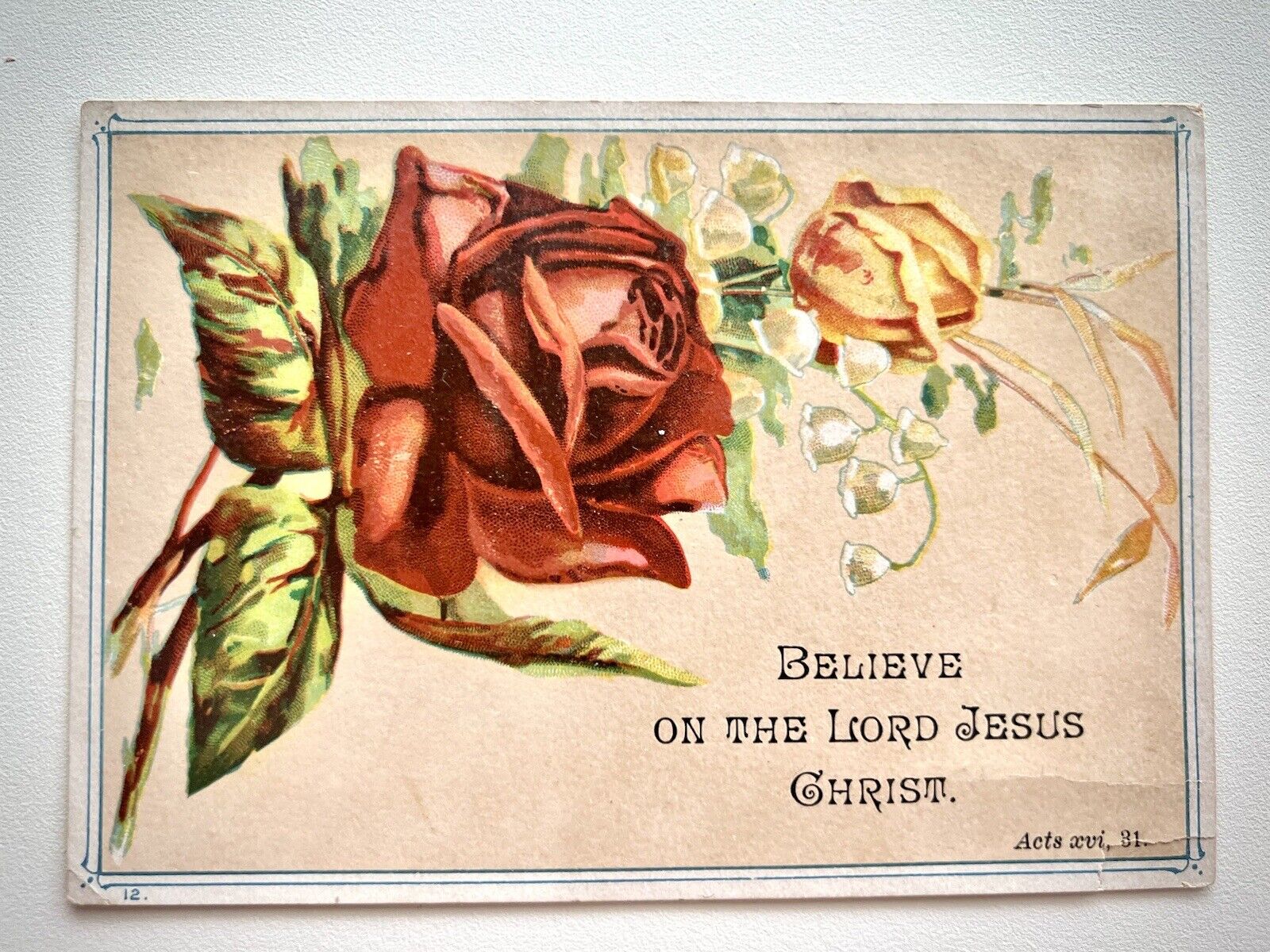 Antique Christmas Postcard USA 1884 - BELIEVE ON THE LORD JESUS CHRIST