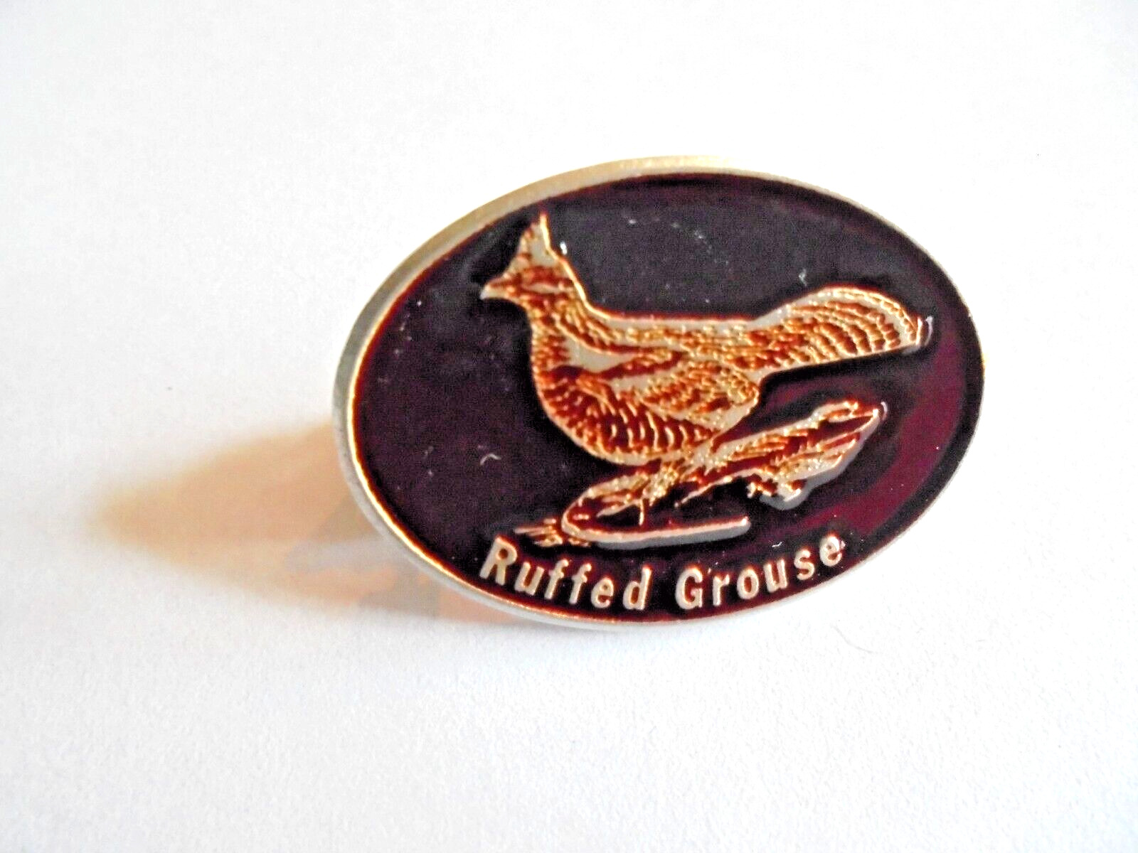 Vintage Ruffed Grouse Enameled Pewter Hunter / Hunting Pin
