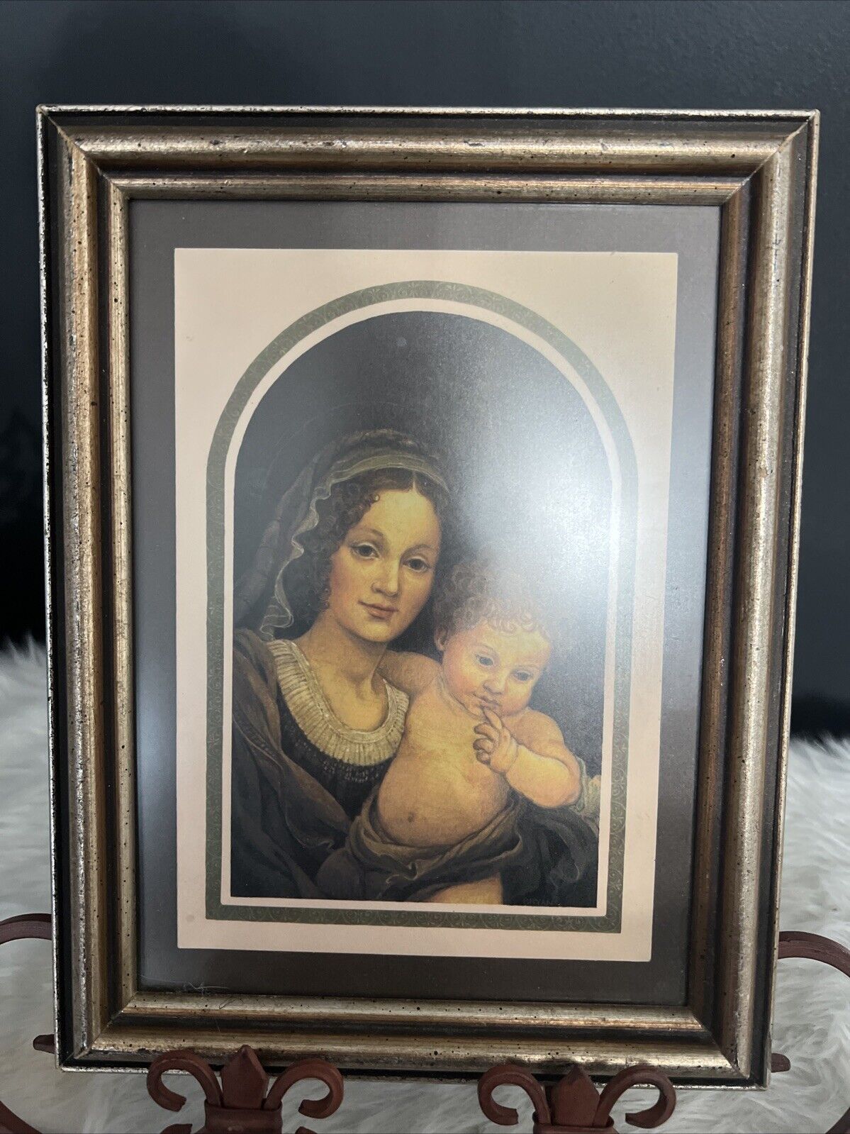 Vintage Mother Mary & Baby Jesus Framed Religious Print 8x10
