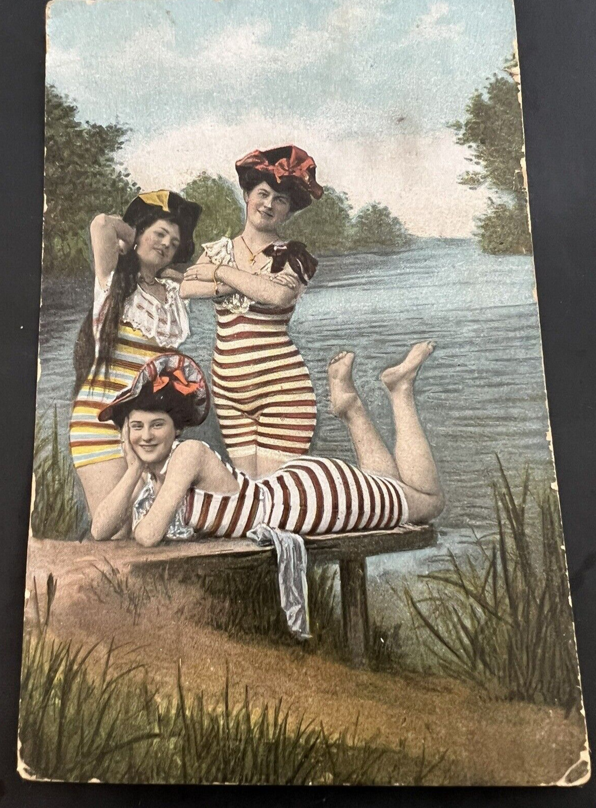 Vtg 1907 Bathing Suit Postcard Beach/Lake Woman's Swimsuit 1 Cent Franklin Stamp