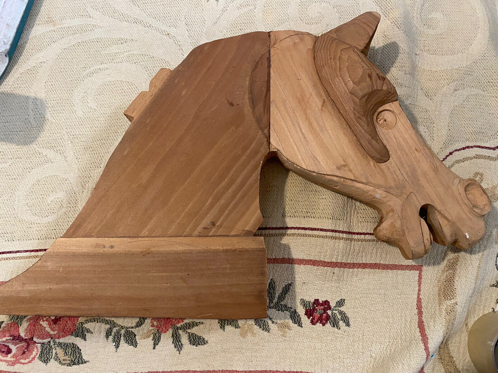 Large Craved Wooden Horse Head Unfinished 
