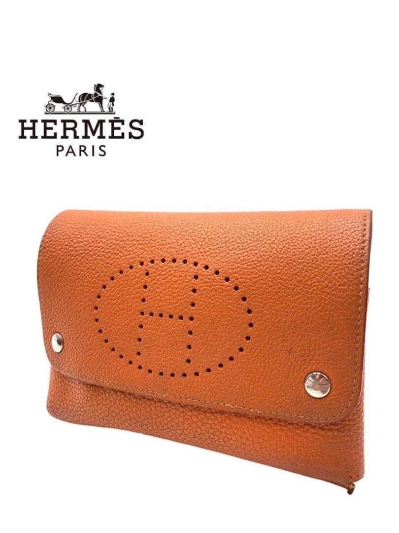 HERMES Playing card case  leather Orange