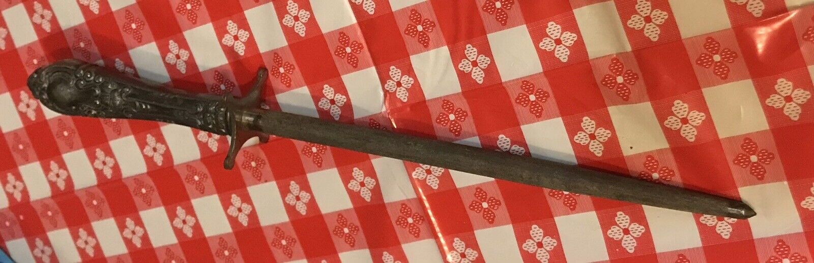 Silver Vtg Rare Antique Knife Sharpening Sharpener 12in. Hone Rod Tool