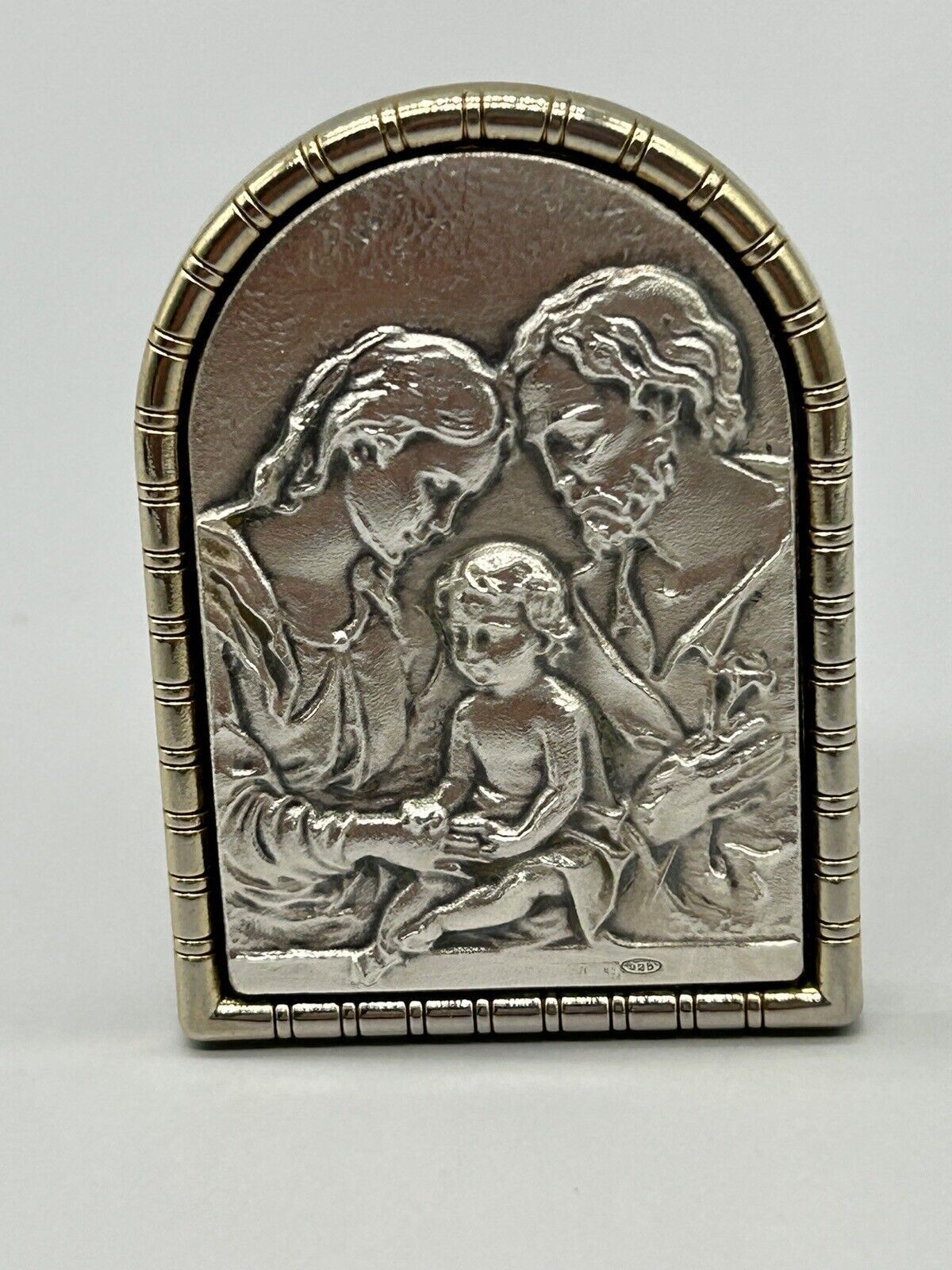 Cecchini Holy Family Icon 925 Sterling & Gold Plated Picture Jesus Mary & Joseph