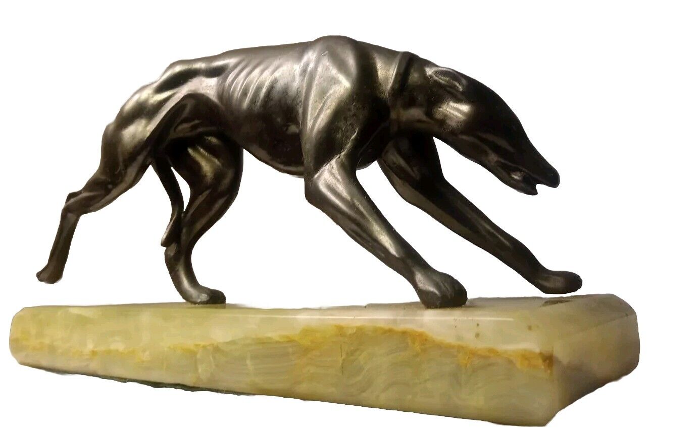 Bronze Vintag French Art Deco greyhound  With Onyx marble base