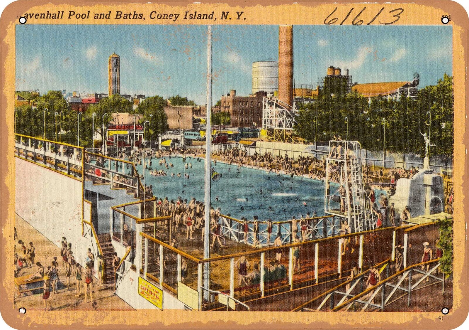 Metal Sign - New York Postcard - Ravenhall Pool and Baths, Coney Island, N. Y.