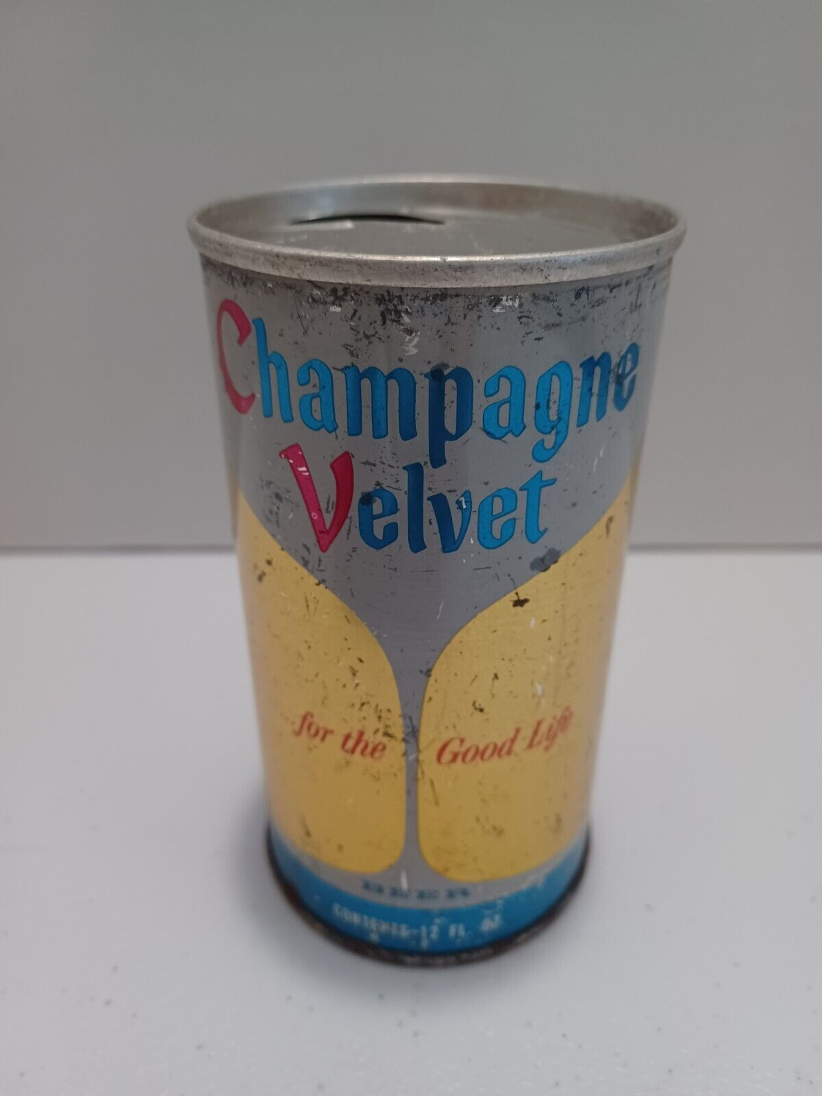 Champagne Velvet Alabama Tax 12 oz. Top Opened Straight Steel Tab Top Beer Can.