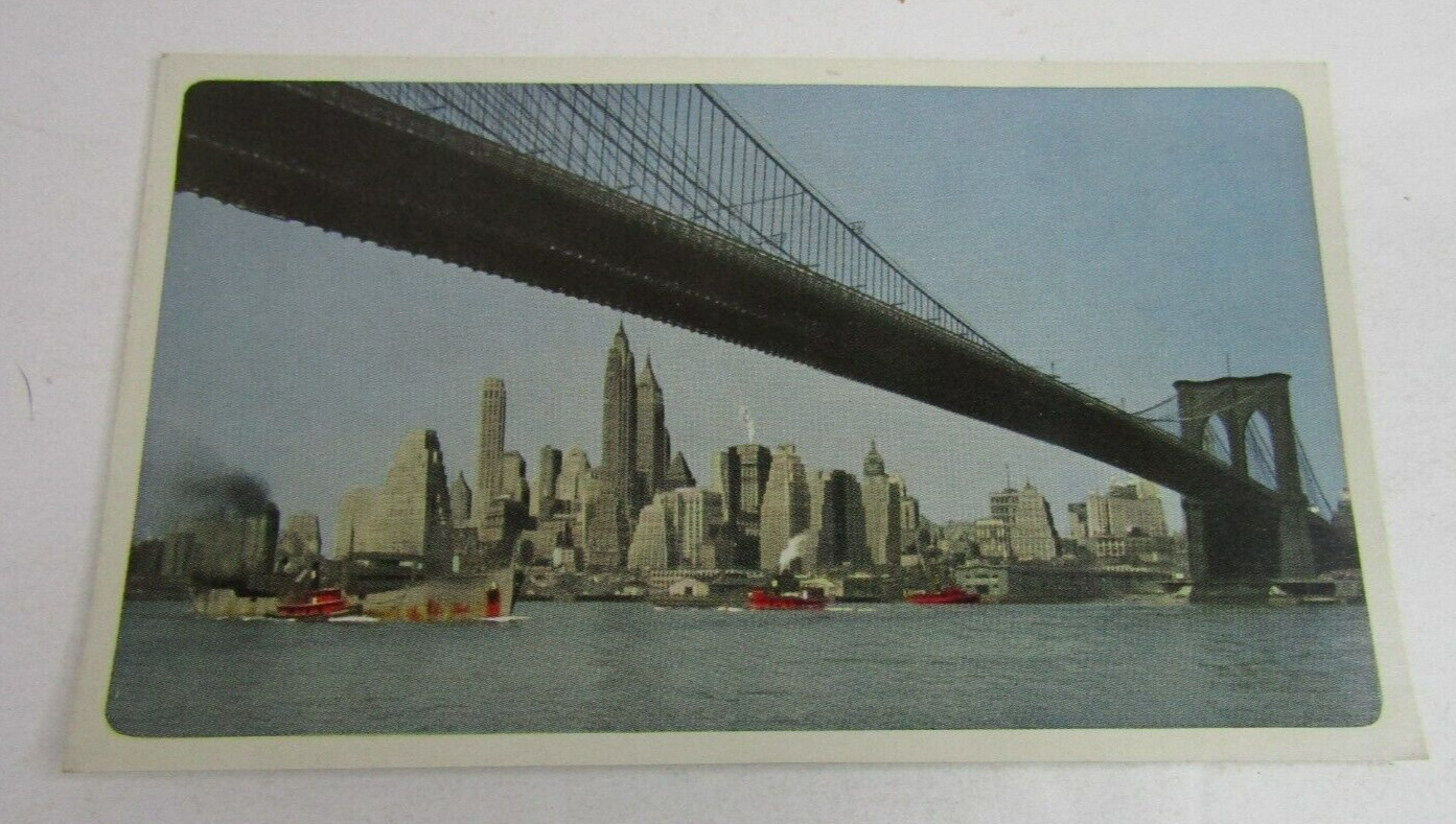 Vtg UAL United Airlines Air Lines Postcard Manhattan Bridge Boats Buildings