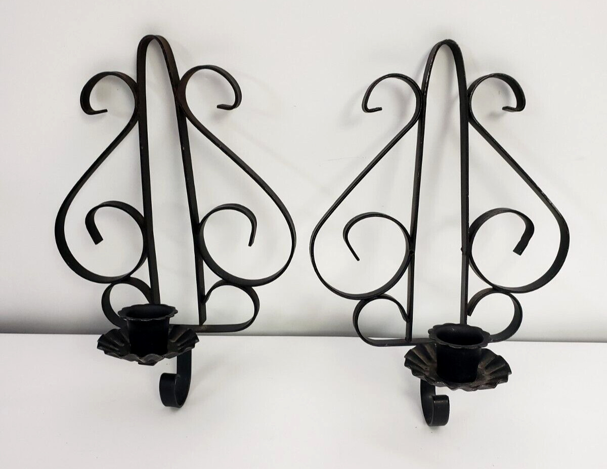2 Black Metal Candle Wall Candle Sconces Gothic Scroll vintage