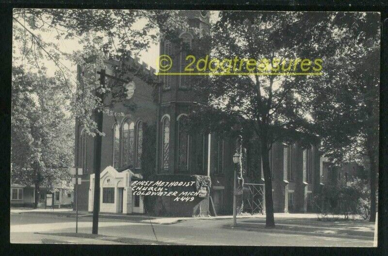 Rppc First Methodist Church Coldwater Mi Michigan Old Branch County Real Photo