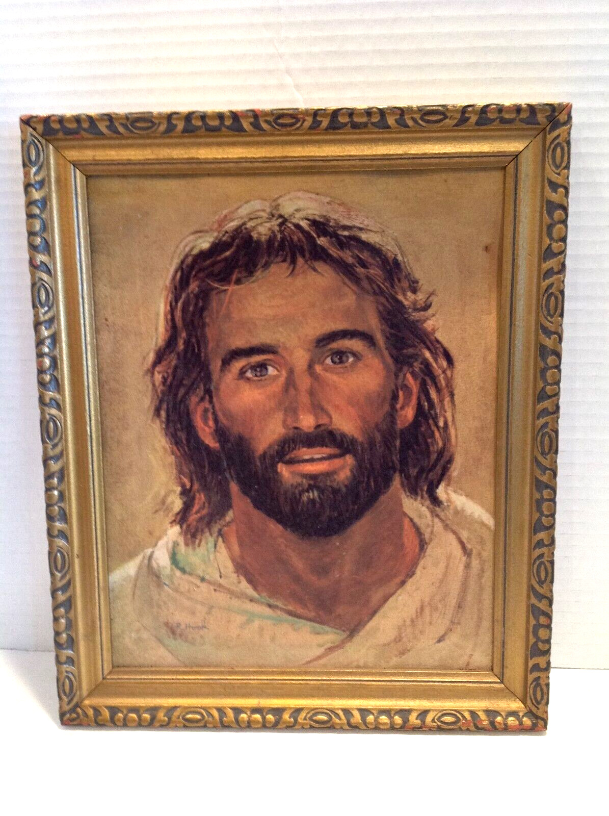 Antique Richard Hook Head of Christ Picture on Cardboard Framed
