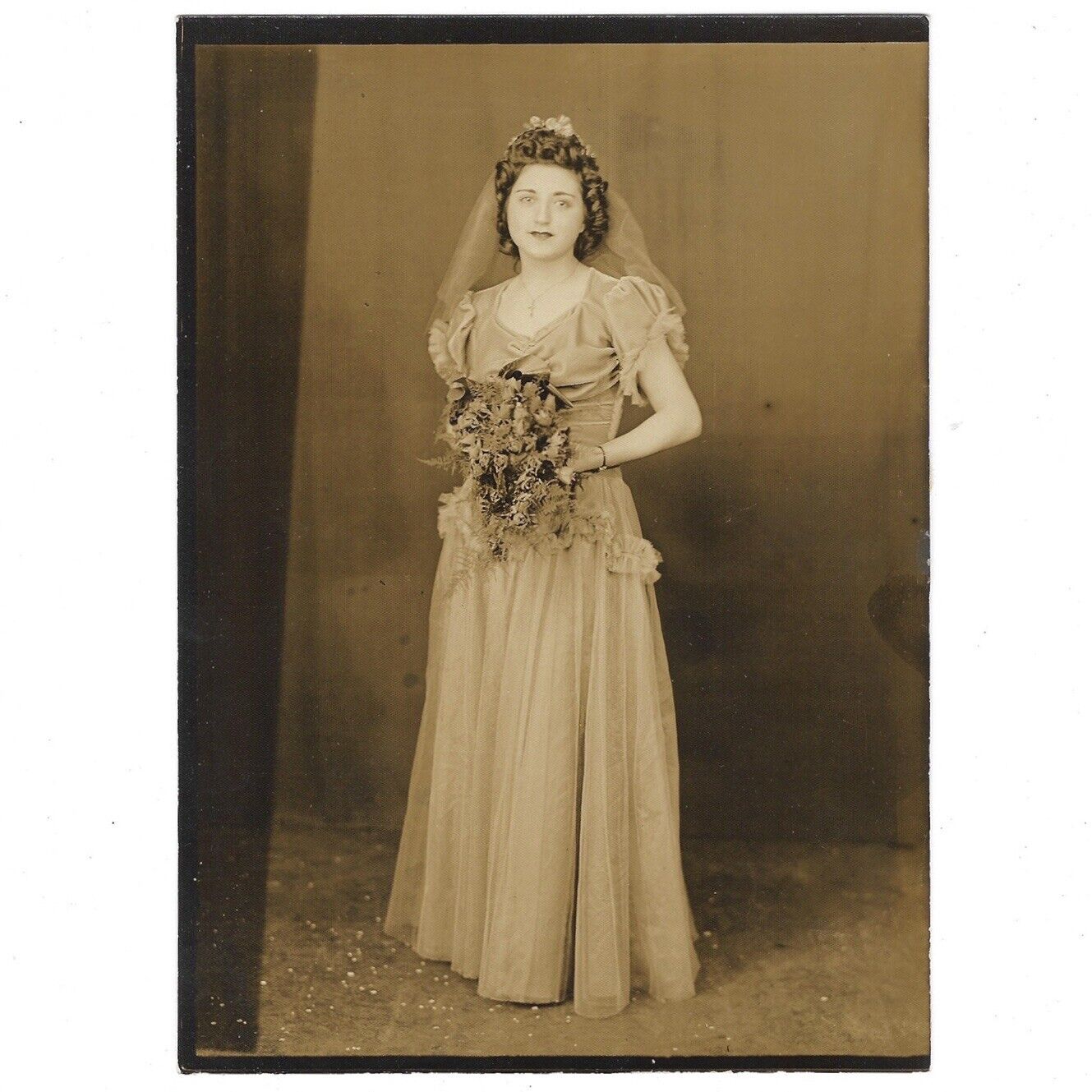 New York Bride 1939 Vintage Studio Wedding Photo Beautiful Italian Woman Pretty