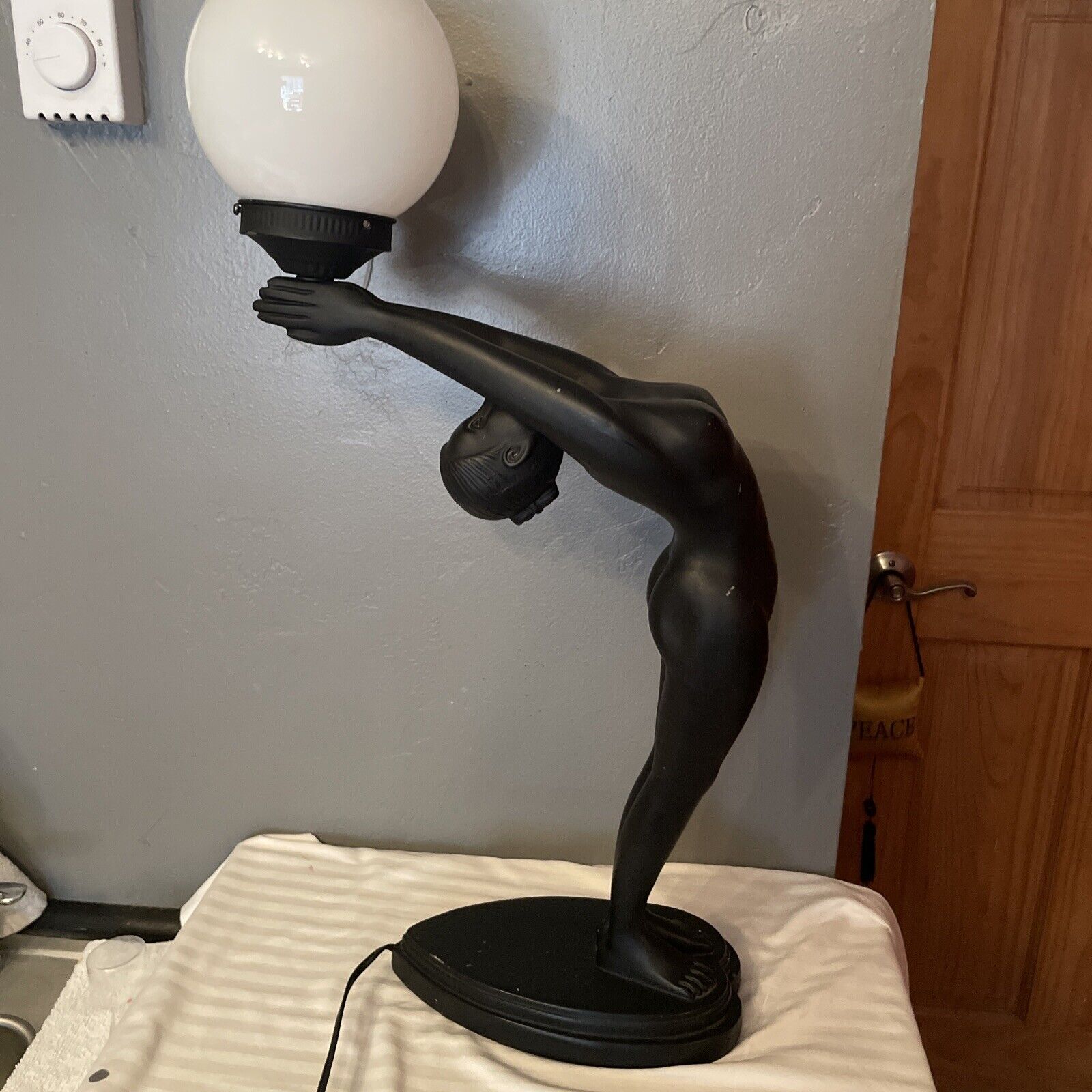 Vintage MCM Art Deco Nude Naked Lady Table Lamp Black Bending Backwards - Works