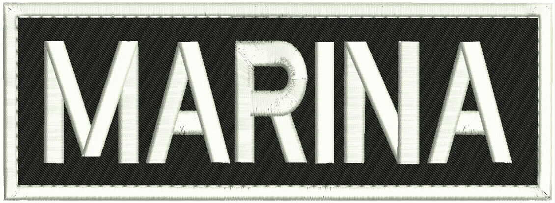 Marina embroidery patches 3x9 hook on back White On Black