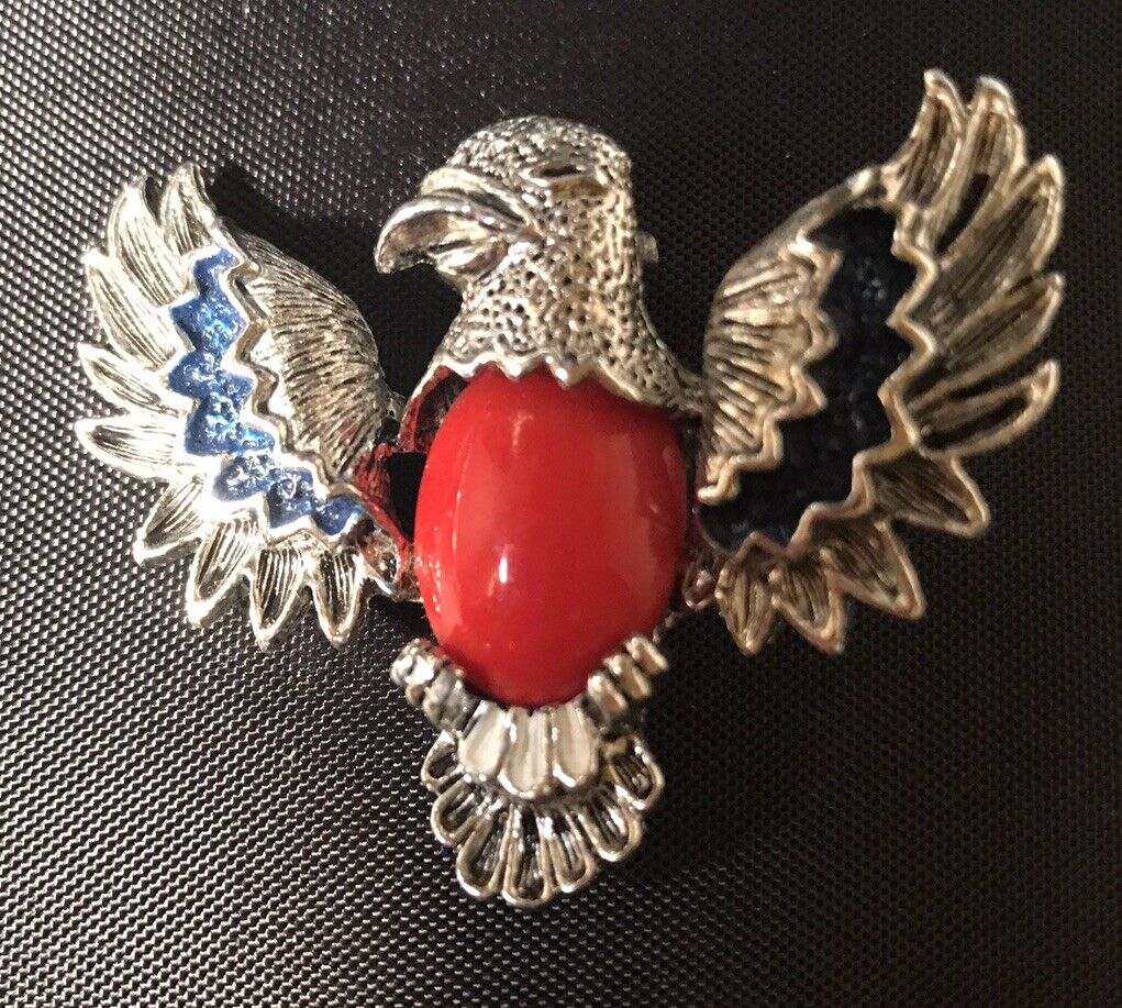 Vintage Gerry American Patriotic Eagle in Red White & Blue Pin Brooch