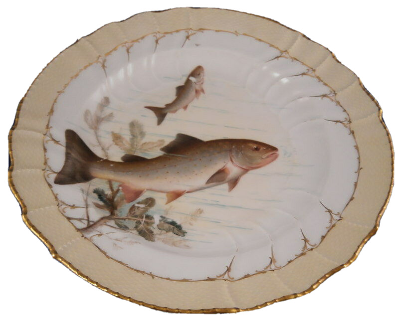 Antique 20thC KPM Berlin Porcelain Fish Scene Plate Porzellan Teller Scenic