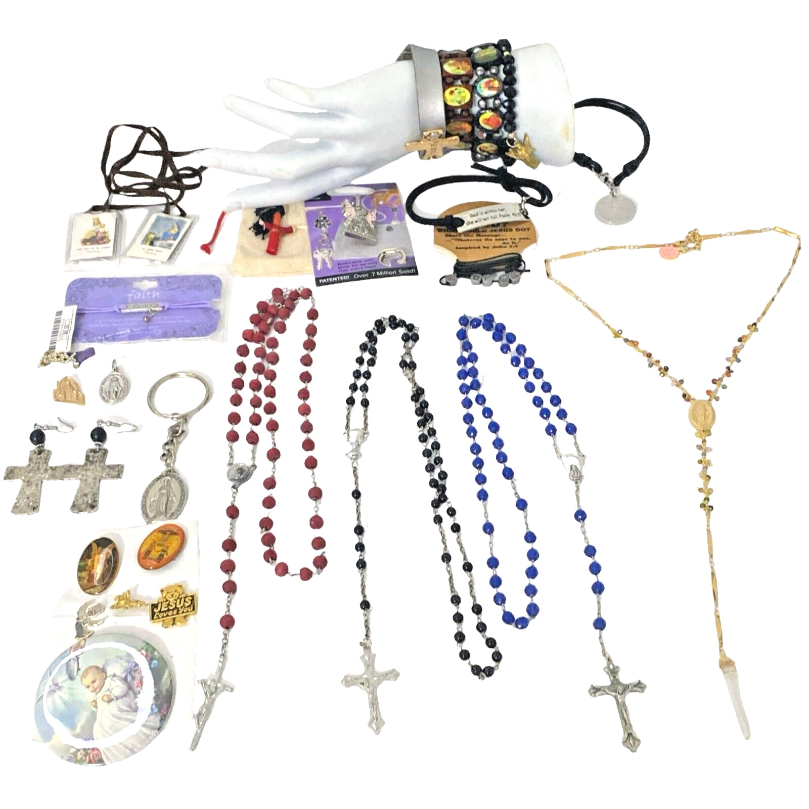 Vintage Religious Catholic Rosary Necklace Pins Jewelry lot