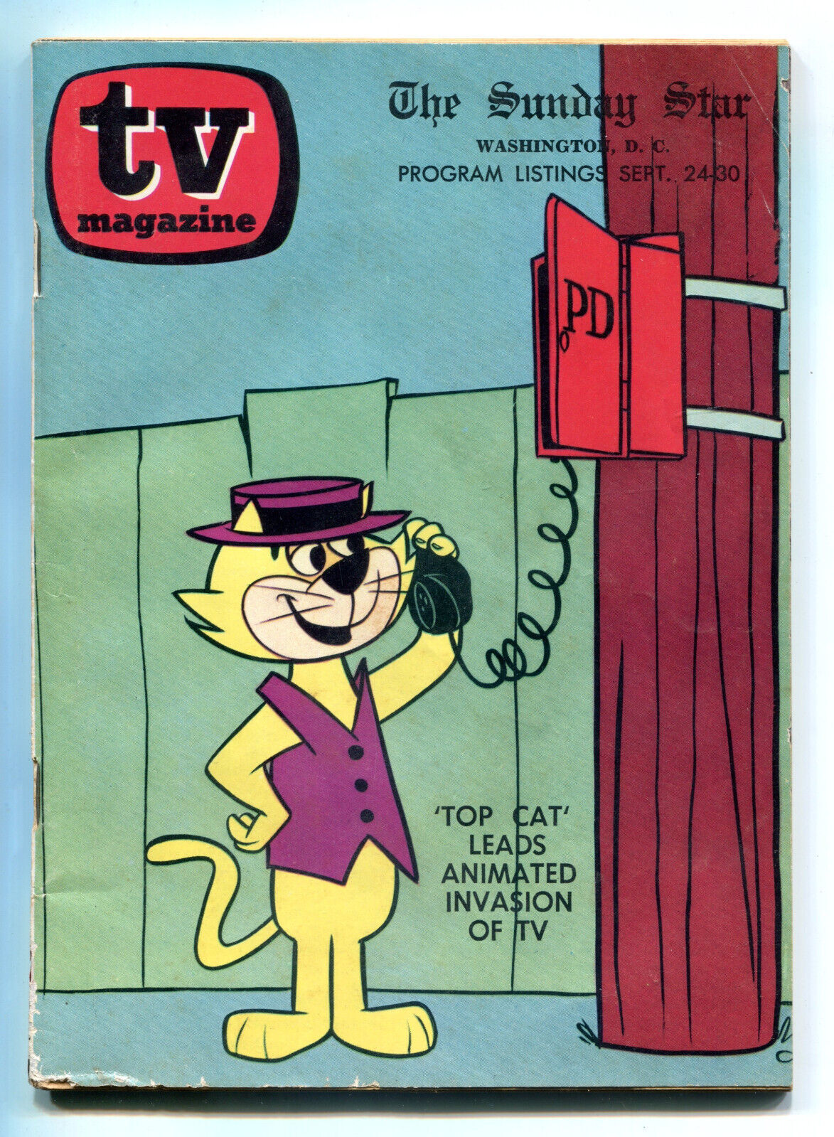 Sept 1961 TV Magazine, Top Cat Cartoon Show Cover, Sunday Star, Washington D.C.