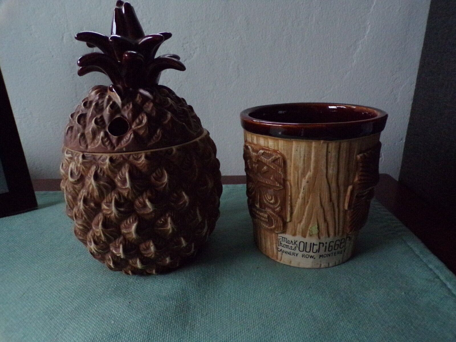 Mark Thomas' Outrigger Tiki Mugs Pair Pineapple and Tiki