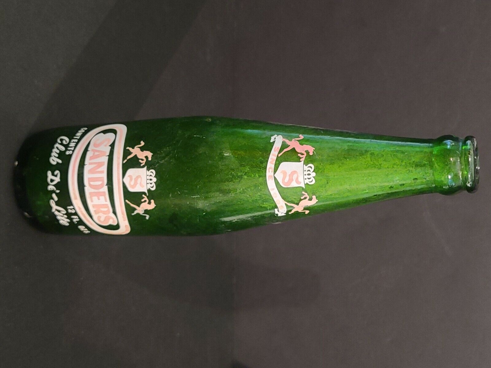Vintage Sanders 12 oz CLUB DE-LITE Green Glass Soda Bottle Cassandra Bottling PA