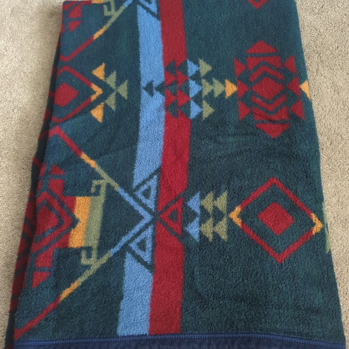 Vintage Biederlack Southwest Fleece Blanket Aztec 52x72” USA Aurora