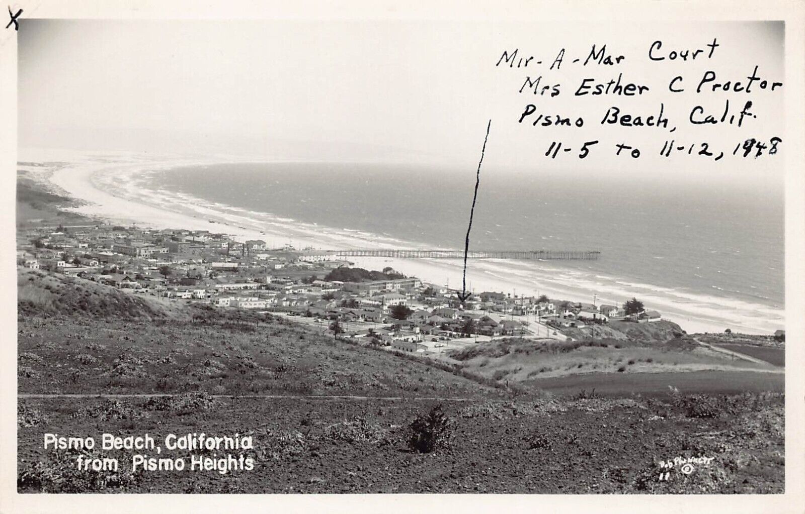 RPPC Pismo Beach CA Pier Downtown Boardwalk Esther Proctor Photo Postcard C44