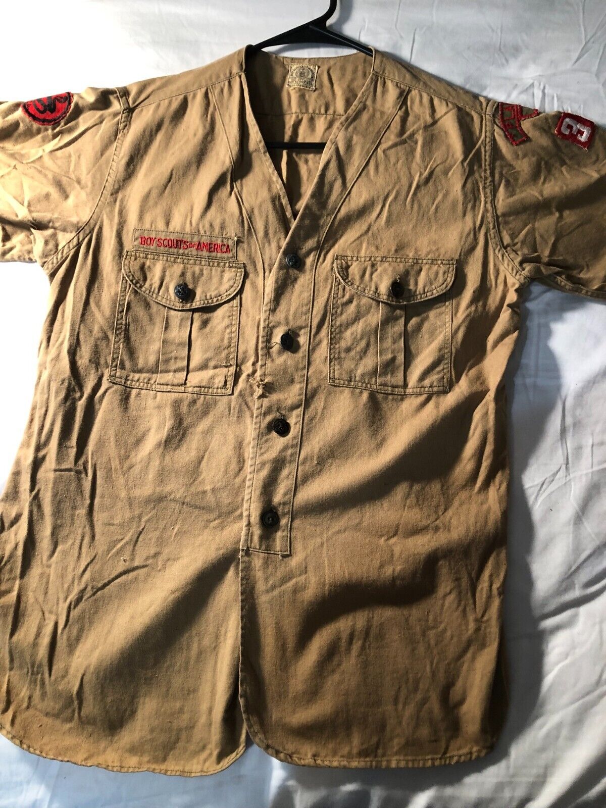 Vintage BSA Boy Scout uniform 1940s or 50's short sleeve patches metal buttons