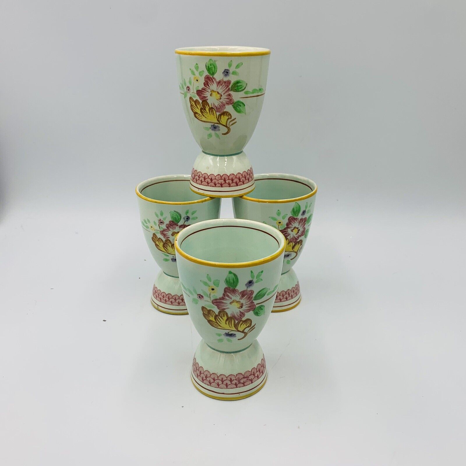 set 4 Carolynn 3.75” Egg Cups By Adams made in England Floral Light Green Pink