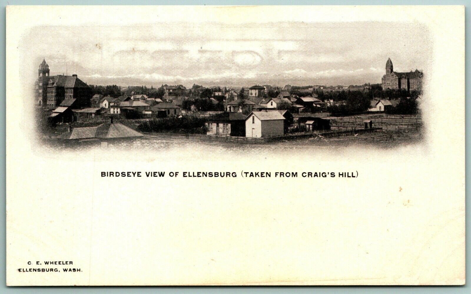 Birds Eye View From Craig\'s Hill Ellensburg WA UNP UDB Vignette Postcard B13