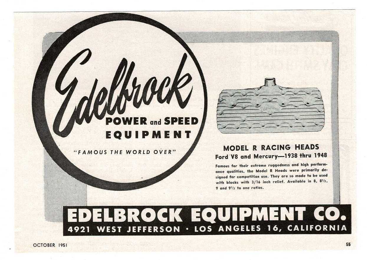 1951 EDELBROCK Equipment Co. Los Angeles CA Vintage Print Ad