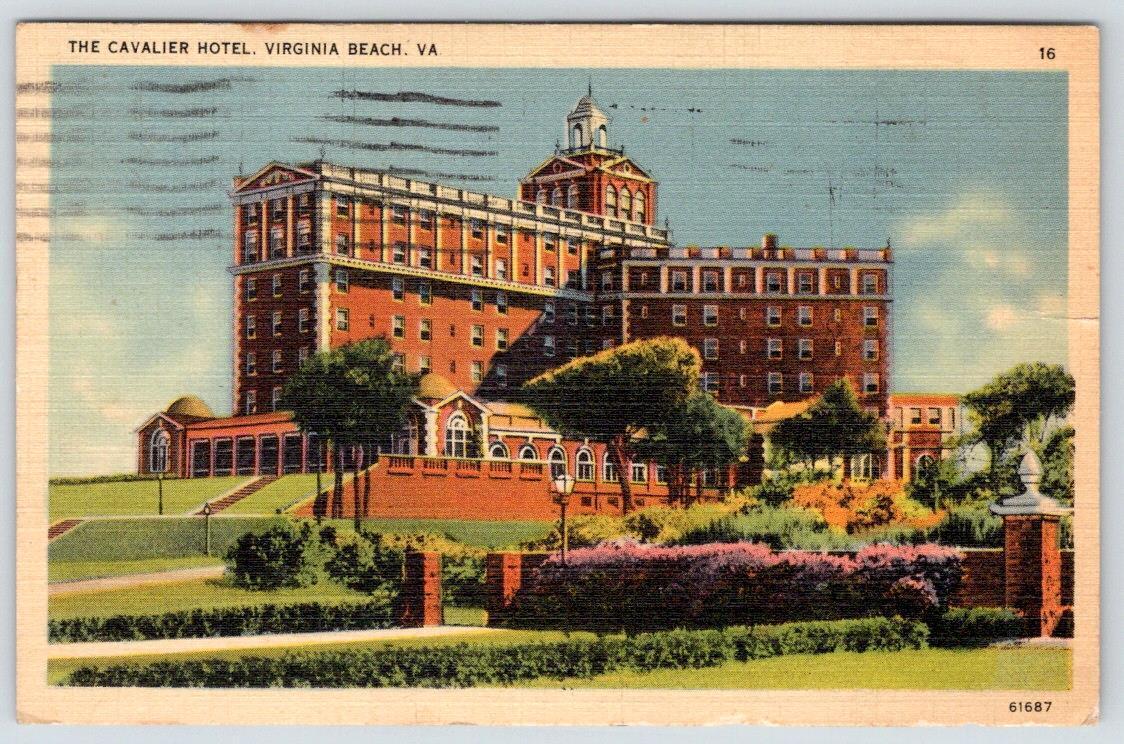 1943 CAVALIER HOTEL EXTEROR VIEW VIRGINIA BEACH VA TICHNOR LINEN POSTCARD