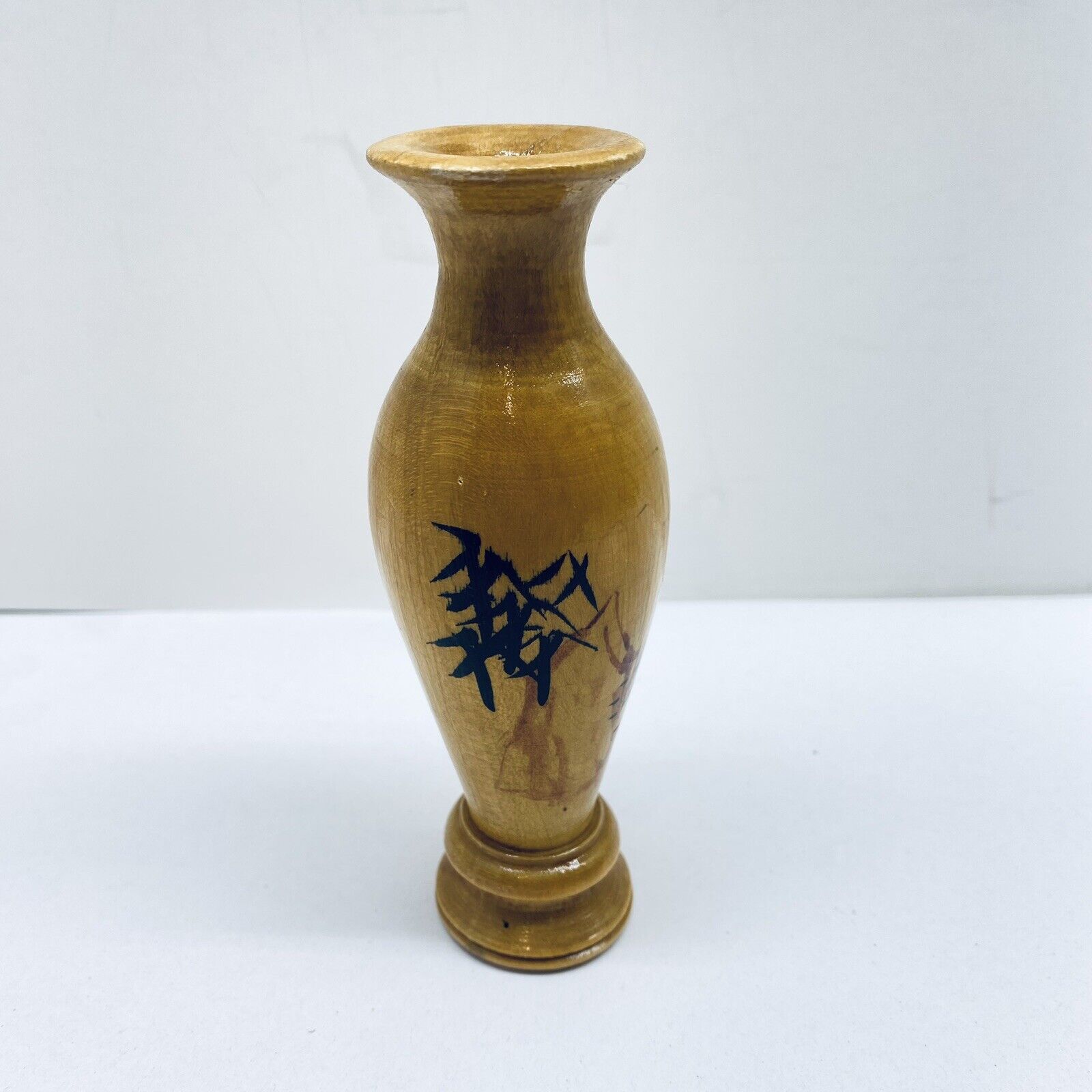 Vintage Japanese Wood Ornate Hand Carved Bud Vase Very Unique Design