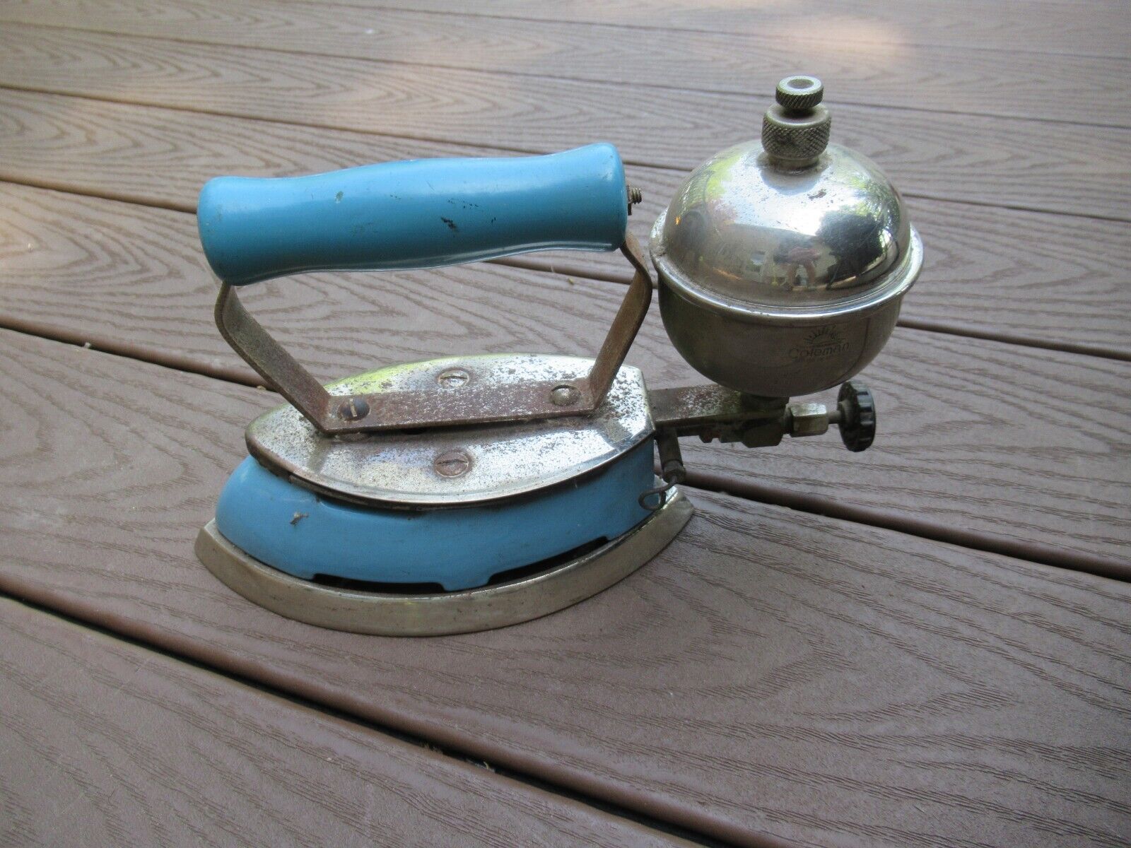 Antique Blue Coleman Gas Iron Made in USA