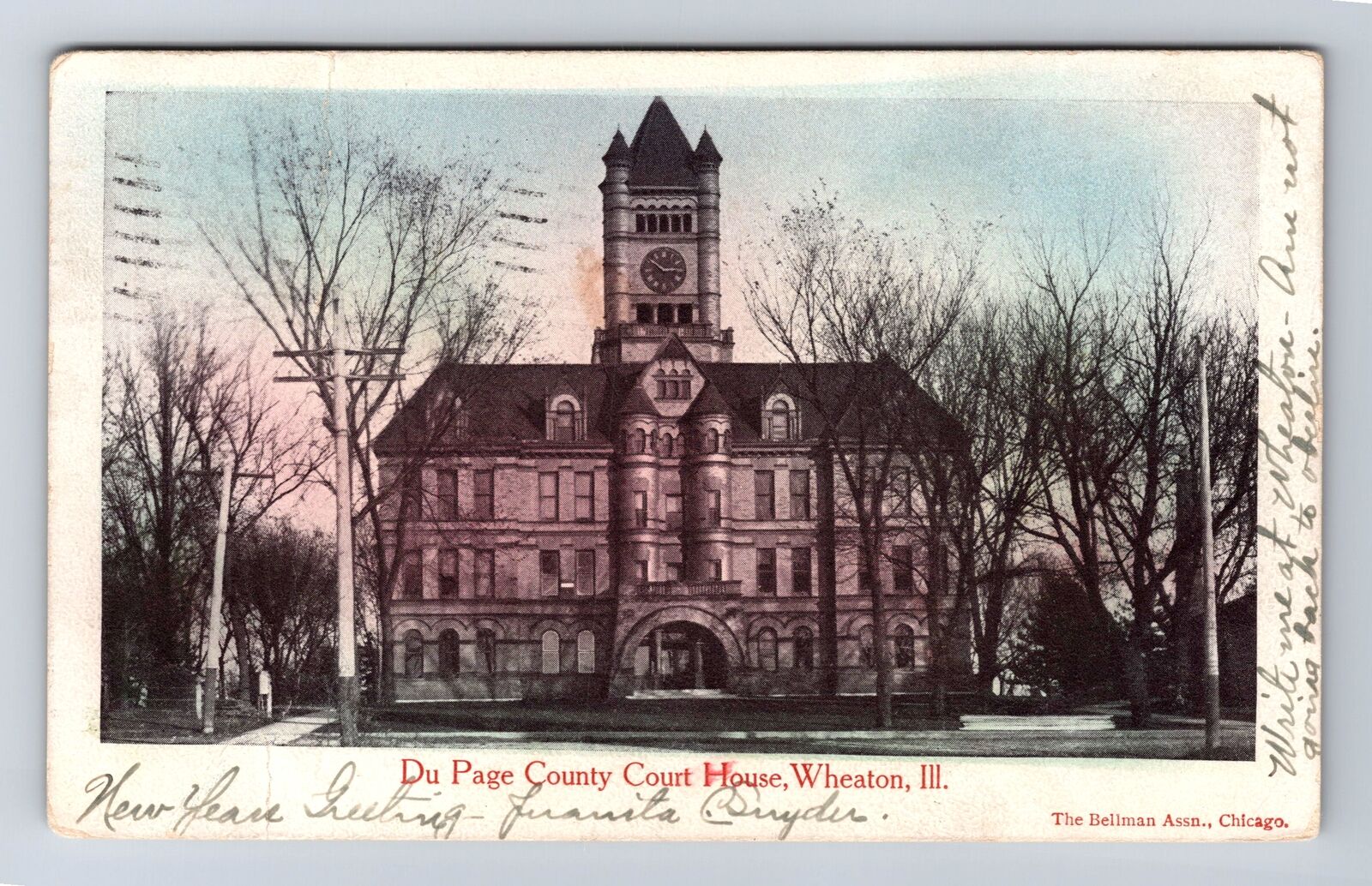 Wheaton IL-Illinois, Du Page County Court House, Antique Vintage c1906 Postcard