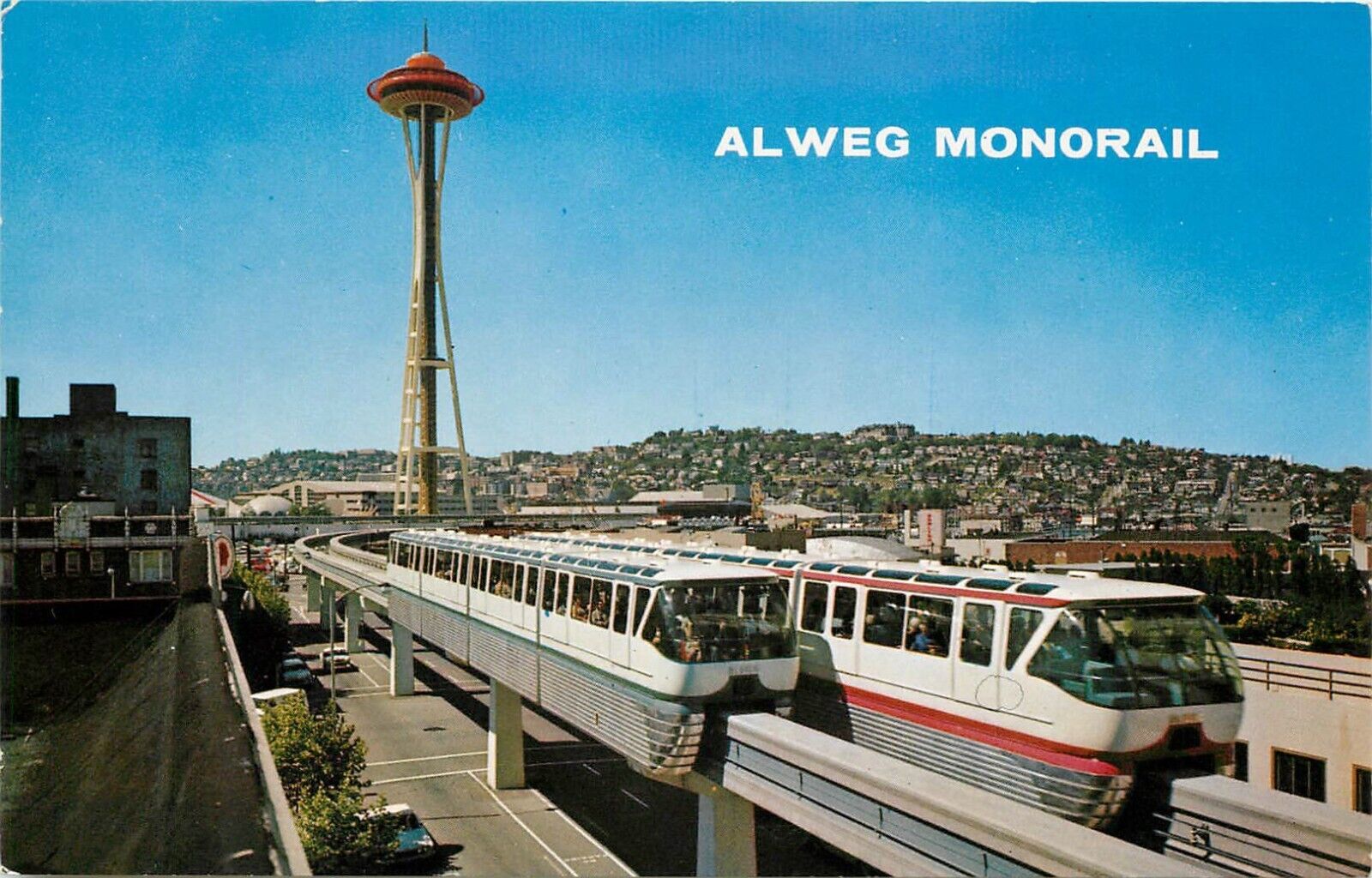 Vintage c1960s Alweg Monorail at Space Needle, Seattle, Washington Postcard