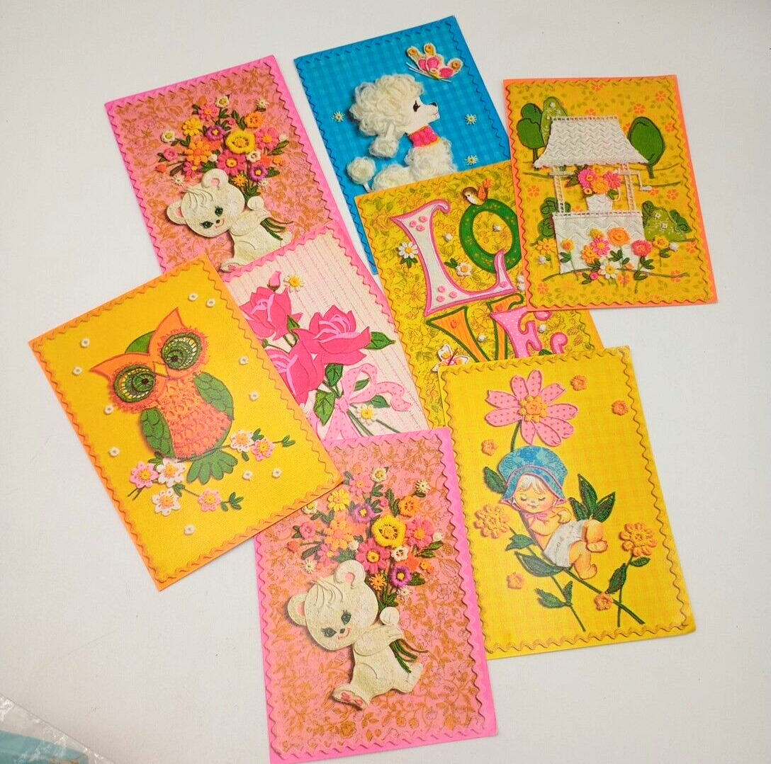 Vintage Colorful Calicos Greeting Cards Unused Kitchy 1970s 8 Cards Envelopes